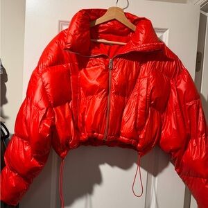Urban Outfitters Bright Reddish orange Puffer crop Jacket 🔥